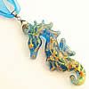 Lampwork Jewelry Necklace, with Ribbon, Seahorse, gold sand .5 Inch 