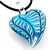Lampwork Jewelry Necklace, with Waxed Cotton Cord, Heart, handmade, stripe, light blue Inch 