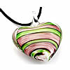 Lampwork Jewelry Necklace, with Waxed Cotton Cord, Heart, handmade, stripe, multi-colored Inch 