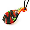 Lampwork Jewelry Necklace, with Waxed Cotton Cord, Leaf, handmade, multi-colored Inch 