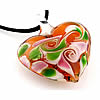 Lampwork Jewelry Necklace, with Waxed Cotton Cord, Heart, handmade, multi-colored Inch 