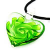 Collar de la joyería de cristal de Murano, con Cordón de algodón encerado, Corazón, hecho a mano, flor interior, verde, 45x42mm, longitud:17 Inch, Vendido por Sarta
