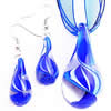 Joyería de cristal de Murano, pendiente & collar, con Cinta, latón cierre de langosta, latón aro de pendiente, Gota, azul, 42x22mm, 25x12mm, longitud:16.5 Inch, Vendido por Set
