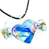 Joyería de cristal de Murano, pendiente & collar, con cordón de goma, latón cierre de langosta, latón aro de pendiente, Corazón, 40x30mm, longitud:17 Inch, Vendido por Set