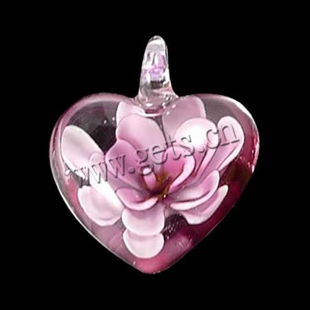 Кулоны Лэмпворк с внутренним цветком , Сердце, цветок внутри, розовый отверстие:Приблизительно 6mm, продается PC