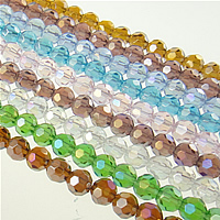 Round Crystal Beads, AB color plated, handmade faceted 6mm Inch 