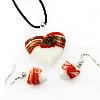 Lampwork Jewelry Sets, earring & necklace, with Wax Cord, brass lobster clasp, brass earring hook, Heart, gold sand Inch 