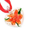 Lampwork Jewelry Necklace, with Ribbon, Heart, gold sand & inner flower .5 Inch 