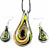 Joyería de cristal de Murano, pendiente & collar, con Cordón de cera, latón cierre de langosta, latón aro de pendiente, Gota, arena dorada, 60x30mm, longitud:17 Inch, Vendido por Set