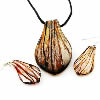 Lampwork Jewelry Sets, earring & necklace, with Wax Cord, brass lobster clasp, brass earring hook, Leaf, silver foil Inch 