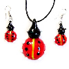 Lampwork Jewelry Sets, earring & necklace, with Wax Cord, brass lobster clasp, brass earring hook, Ladybug, red Inch 