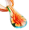 Collar de la joyería de cristal de Murano, con Cinta, Hoja, arena dorada & flor interior, 50x25mm, longitud:16.5 Inch, Vendido por Sarta