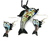 Lampwork Jewelry Sets, earring & necklace, with Wax Cord, brass lobster clasp, brass earring hook, Dolphin, silver foil Inch 