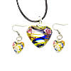 Lampwork Jewelry Sets, earring & necklace, with rubber cord, brass lobster clasp, brass earring hook, Heart Inch 