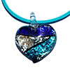 El Colgantes De Cristal Vidriado De Artesanía, Cristal de murano, Corazón, hecho a mano, lámina de plata, azul, 50x40mm, Vendido por UD