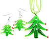 Joyería de cristal de Murano, pendiente & collar, con Cinta, latón cierre de langosta, latón aro de pendiente, Árbol, Joyas de Navidad, verde, 58x50mm,32x30mm, longitud:16.5 Inch, Vendido por Set
