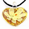 Lampwork Jewelry Necklace, with Waxed Cotton Cord, Heart, handmade, gold sand & inner flower Inch 