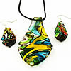 Lampwork Jewelry Sets, earring & necklace, with Wax Cord, brass lobster clasp, brass earring hook, Leaf Inch 