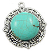 Turquoise Zinc Alloy Pendants, with turquoise, Flower, plated, stripe nickel, lead & cadmium free Approx 2mm 