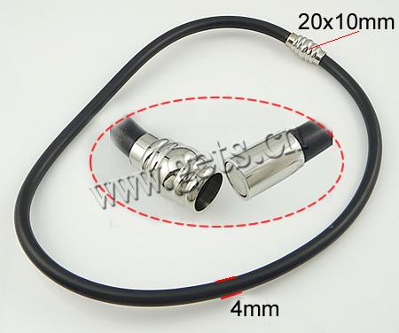 Rubber Necklace Cord, 316L stainless steel magnetic clasp, black, 4mm, 20x10mm, Sold By Strand