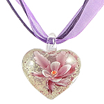 ожерелье ювелирного изделия лэмпворка, Лэмпворк, с Лента, Сердце, золотой песок & цветок внутри, Много цветов для выбора длина:16.5 дюймовый, продается Strand