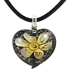 Lampwork Jewelry Necklace, with Velveteen Cord, Heart, gold sand & inner flower Inch 