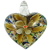 Кулоны Лэмпворк с внутренним цветком , Сердце, золотой песок & двухцветный & цветок внутри, Много цветов для выбора отверстие:Приблизительно 7mm, продается PC