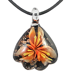 Lampwork Jewelry Necklace, with rubber cord, gold sand & inner flower Inch 
