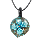 Lampwork Jewelry Necklace, with rubber cord, Leaf, gold sand & inner flower Inch 