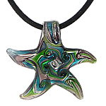 Lampwork Jewelry Necklace, with Velveteen Cord, Star, silver foil Inch 