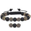Black Agate Woven Ball Bracelets, with Wax Cord & Zinc Alloy, 8-10mm Approx 6.5 Inch 
