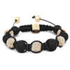 Black Agate Woven Ball Bracelets, with Wax Cord & Zinc Alloy, 8-10mm Approx 6.5 Inch [