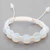 Gemstone Woven Ball Bracelets, Sea Opal, with Wax Cord, 8-12mm Approx 6.5 Inch 