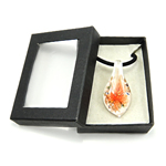 Box Packing Lampwork Necklace, with Velveteen Cord, Leaf, gold sand & inner flower Inch 