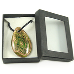 Box Packing Lampwork Necklace, with PU Leather Cord, Teardrop, gold sand Inch 