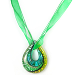 Murano Schmuck Halskette, Lampwork, mit Band, Tropfen, Goldsand, keine, 40x53x13mm, Länge:16.5 ZollInch, verkauft von Strang