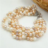 Freshwater Pearl Necklace, brass lobster clasp, Potato, natural , 6-7mm Inch 