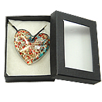 Karton Verpackung Murano Halskette, Lampwork, mit Gummiband, Herz, Goldsand & Goldfolie, keine, 48x46x9mm, Länge:17 ZollInch, verkauft von Box