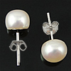 Freshwater Pearl Stud Earring, sterling silver post pin, Dome, plated 7mm 