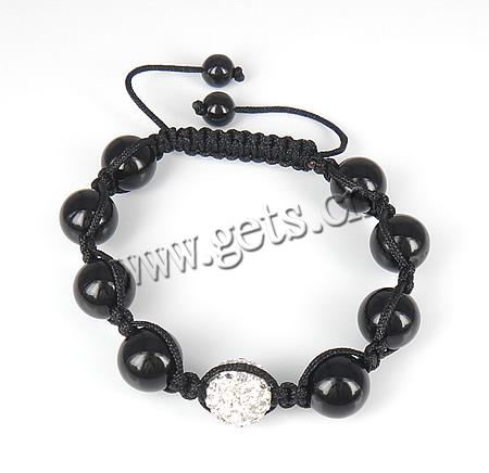 agate noire bracelet de Woven Ball, avec Cordon de cire & Strass perle de Pave d'argile, avec 50 pcs strass, 12mm, Longueur:Environ 6.5-12 pouce, Vendu par brin