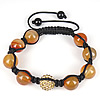 Red Agate Woven Ball Bracelets, with Rhinestone Clay Pave Bead & Nylon Cord, with 50 pcs rhinestone, 12mm Approx 6.5-12 Inch 
