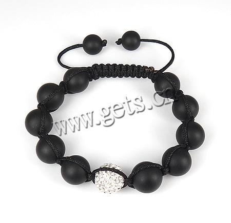 Agate Woven Ball Bracelets, with Wax Cord & Rhinestone Clay Pave Bead, with 50 pcs rhinestone, 12mm, Length:Approx 6.5-11 Inch, Sold By Strand