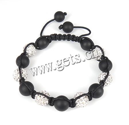 Agate Woven Ball Bracelets, with Wax Cord & Rhinestone Clay Pave Bead, with 50 pcs rhinestone, 10mm, Length:Approx 8-12 Inch, Sold By Strand