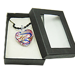 Karton Verpackung Murano Halskette, Lampwork, mit PU Schnur, Herz, Goldsand, keine, 30x26x17mm, Länge:17 ZollInch, verkauft von Box