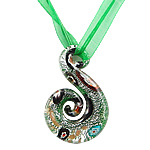 Lampwork Jewelry Necklace, with Ribbon, Teardrop, with millefiori slice & silver foil .5 Inch 