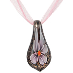 Collar de la joyería de cristal de Murano, con Cinta, Hoja, arena dorada & flor interior, más colores para la opción, 27x55x11mm, longitud:16.5 Inch, Vendido por Sarta