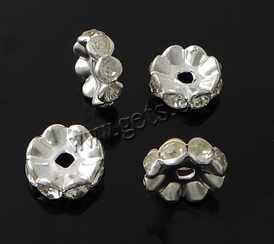 Wave Rondelle Rhinestone Spacer, Brass, plated, with rhinestone, more colors for choice, Grade B, 10mm, Hole:Approx 1.7mm, 100PCs/Bag, Sold By Bag