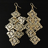 Iron Drop Earring, Rhombus, gold color plated, filigree Approx 4.1 Inch 