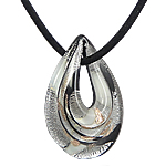 Murano Schmuck Halskette, Lampwork, mit Wollschnur, Tropfen, Goldsand und Silberfolie, keine, 49x55x11mm, Länge:17 ZollInch, verkauft von Strang