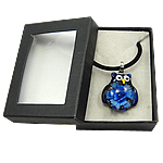 Box Packing Lampwork Necklace, with Velveteen Cord, Owl, gold sand & inner flower Inch 
